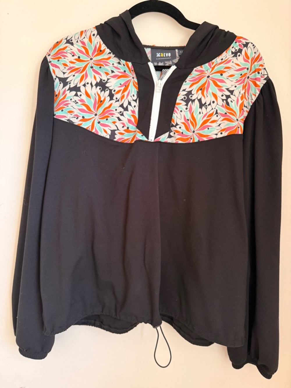Anthropologie MAEVE Black Hoodie with Multicolor Floral Yoke